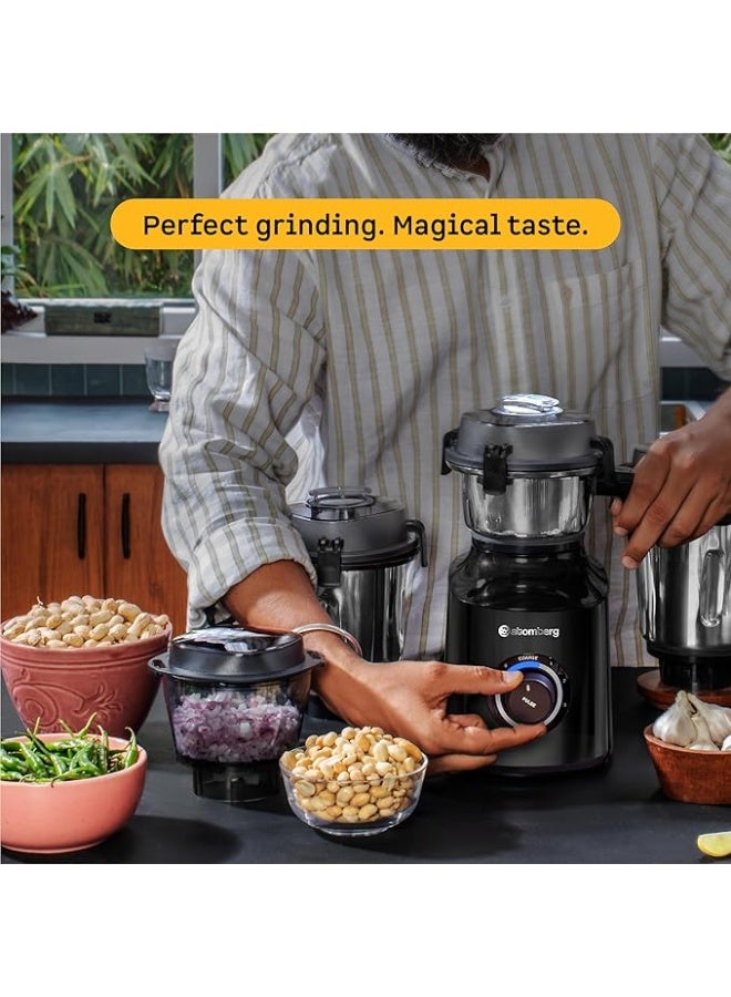 atomberg خلاط ومطحنة أتومبيرج زينوفا | وضع طحن خشن فريد للحصول على قوام يشبه عجينة السيلباتا | محرك BLDC ذكي | ميزات أمان | 4 أوعية بما في ذلك وعاء التقطيع | تشغيل بدون استخدام اليدين (أسود) - Image 2